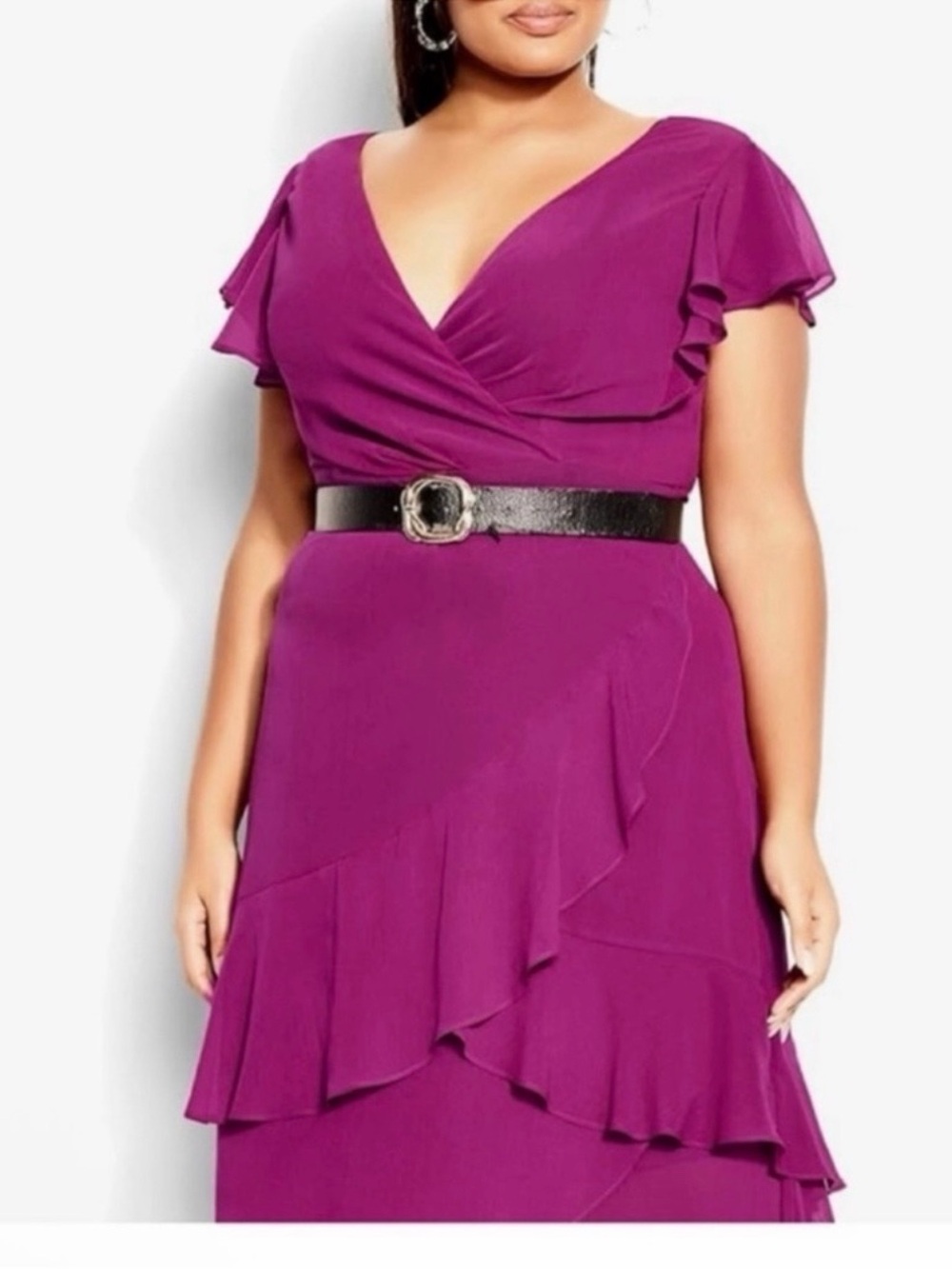 NWT City Chic Size Plus High Low Size XL Magenta Flirty Tiere Maxi Dress - Picture 3 of 11